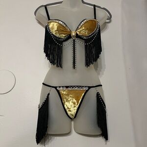 Handmade Burlesque Custume Lingerie Set - Size Small Lace 32A XS